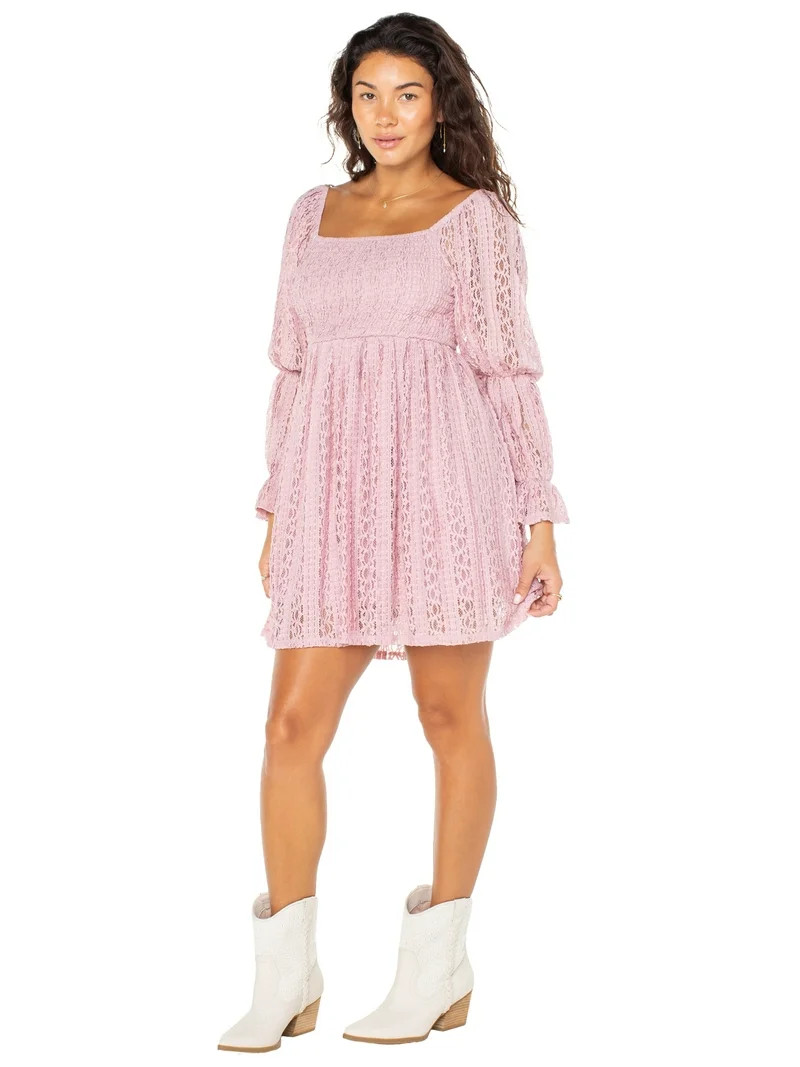 Celebrity Pink Women's and Women's Plus Long Sleeve Lace Mini Dress, Sizes XS-4X - Walmart.com | Walmart (US)