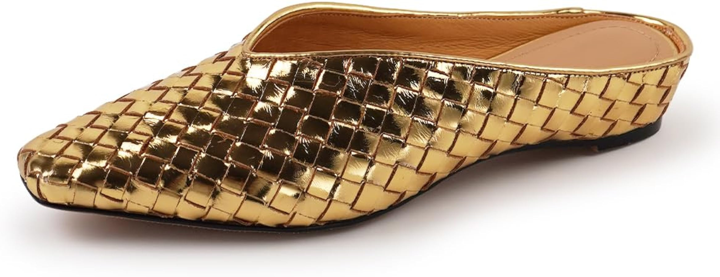 Woven Mules for Women Metallic Leather Slides Ladies Trendy Comfortable Square Toe Hidden Wedge H... | Amazon (US)