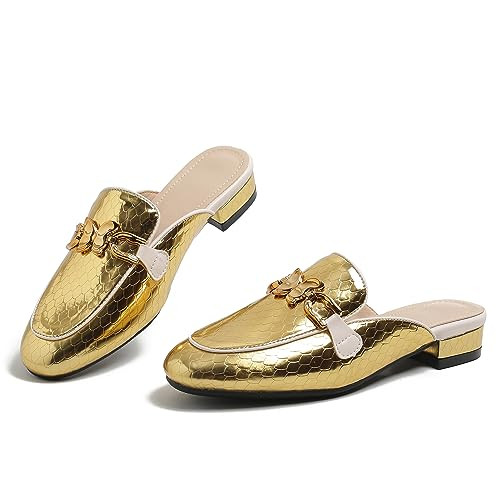 Women's Mules Backless Non-Slip Slippers Comfortable Lovely Bow Fashion Pointed Women Mules Golden Size 7.5 | Amazon (US)