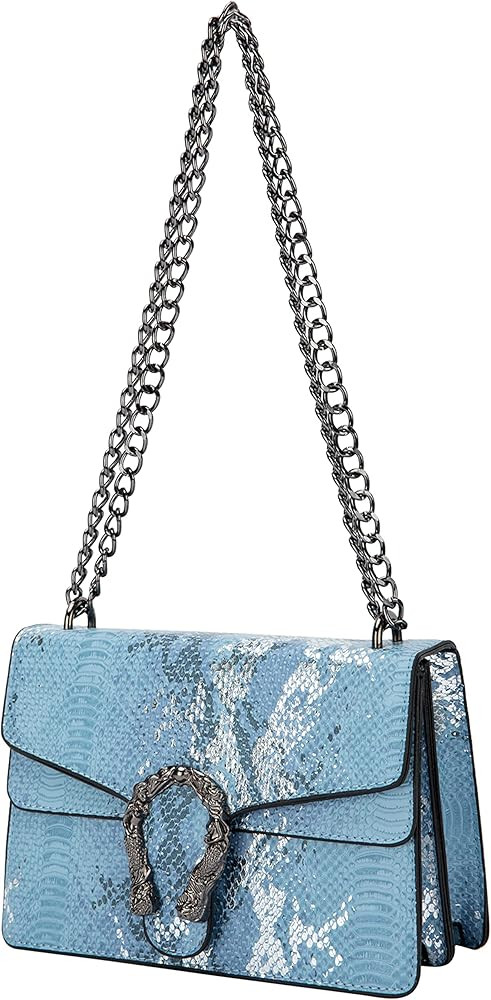Crossbody Shoulder Evening Bag for Women - Snake Printed Leather Messenger Bag Chain Strap Clutch Sm | Amazon (US)