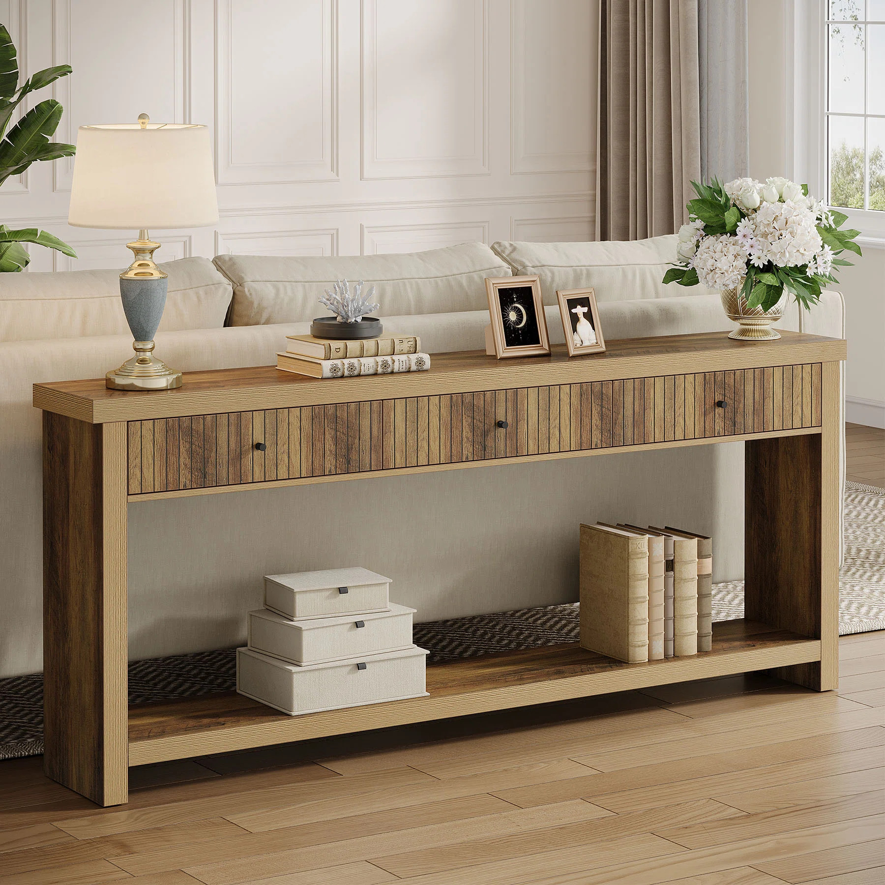 70.9 Inch Wood Console Table Long Sofa Table with 3 Drawers | Wayfair North America