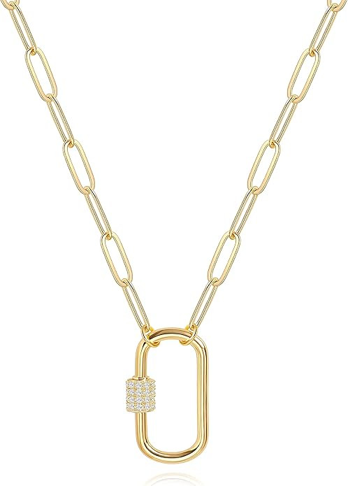 Aobei Pearl 18K Gold Paperclip Chain Pendant Necklace for Women | Amazon (US)