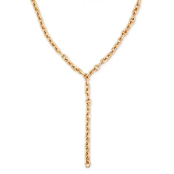 Scoop Women’s 14K Gold Flash-Plated Cable Link Lariat Necklace - Walmart.com | Walmart (US)