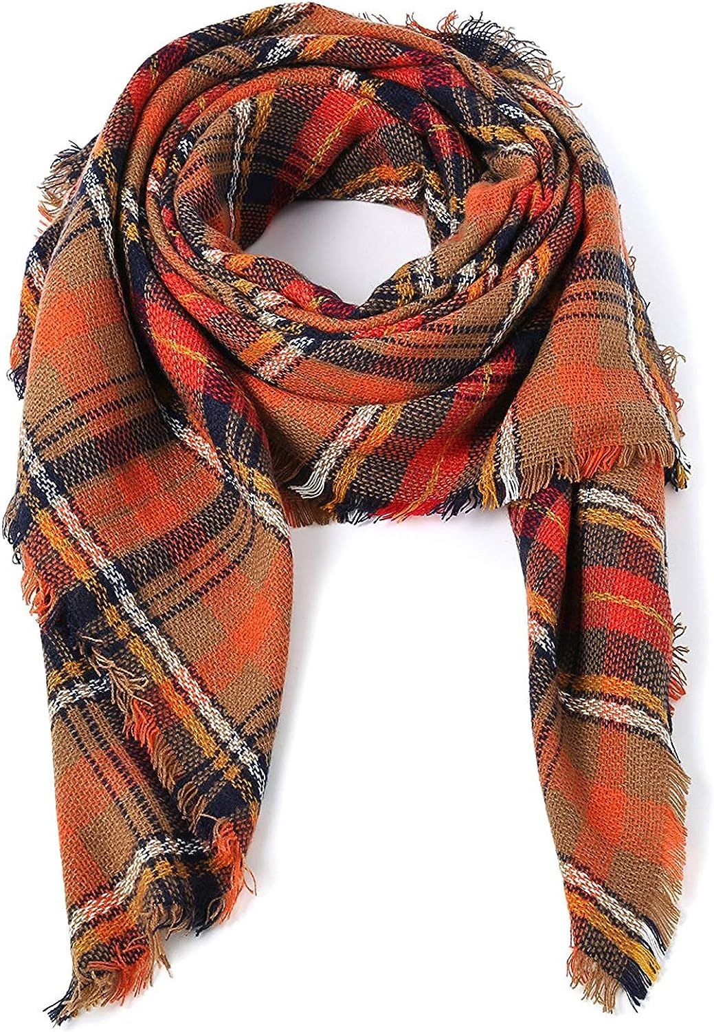 Women's Fall Winter Scarf Classic Tassel Plaid Scarf Warm Soft Chunky Large Blanket Wrap Shawl Sc... | Amazon (US)