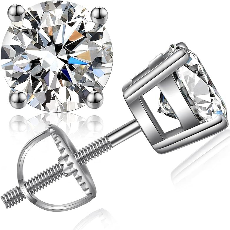 ZowBinBin Rhodium Plated Sparkling CZ Diamond Stud Earrings 925 Sterling Silver Round Cut and Pri... | Amazon (US)