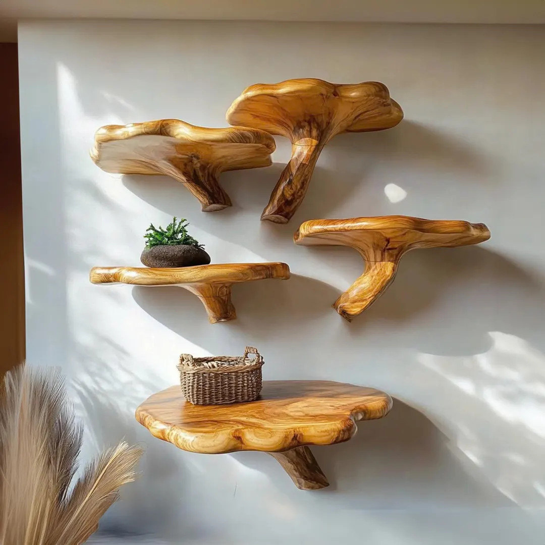 Custom Floating Bookshelf Mushroom Shelf Solid Wood Mushroom Wall Decor Handmade Decor Living Hom... | Etsy (US)