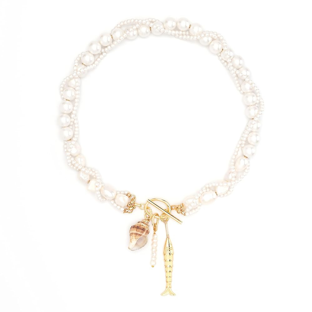 Three Simulated White Pearl Strand Toggle Charm Necklace | Amazon (US)