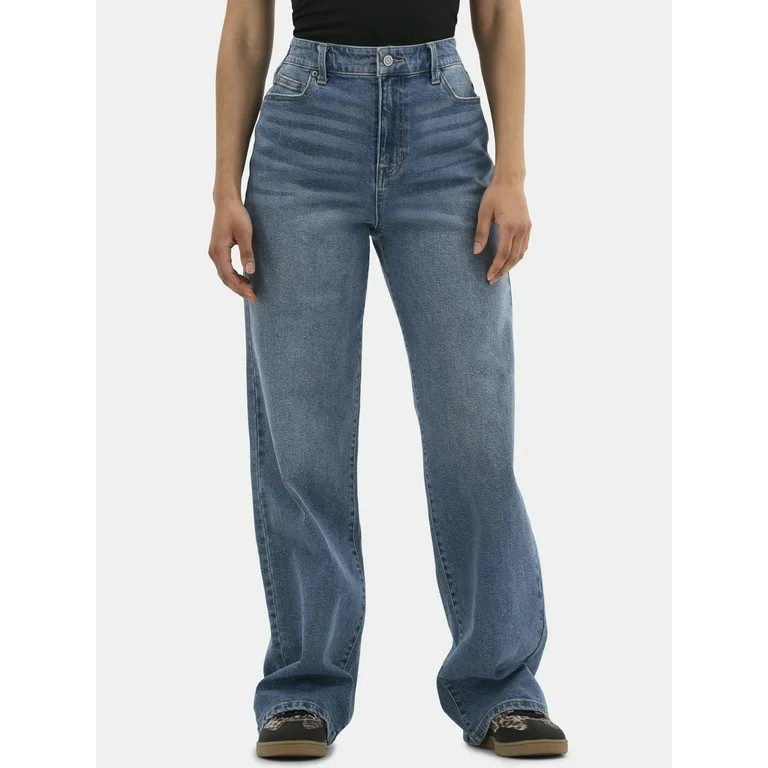 No Boundaries High Rise Baggy Wide Leg Jeans, 30'' Inseam, Women’s | Walmart (US)
