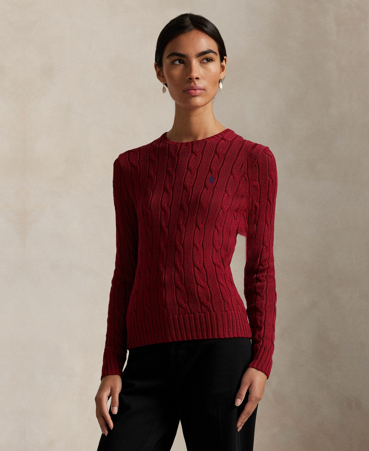 Polo Ralph Lauren Women's Cable-Knit Cotton Crewneck Sweater - Sweet Tomato | Macy's