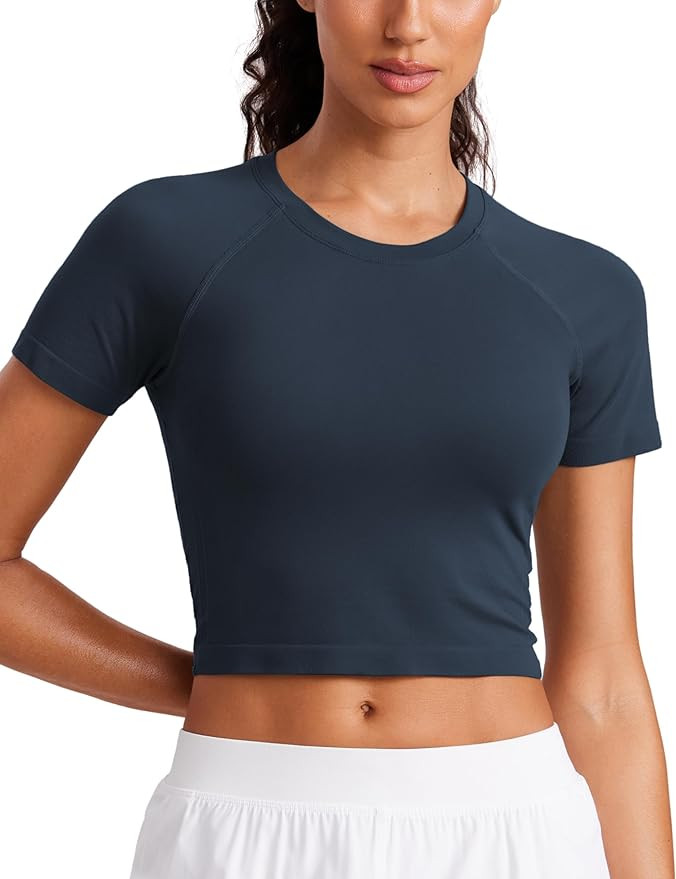 CRZ YOGA Seamless Womens Short Sleeve Crop Tops Breathable Slim Fit Gym Workout Shirts Athletic R... | Amazon (US)