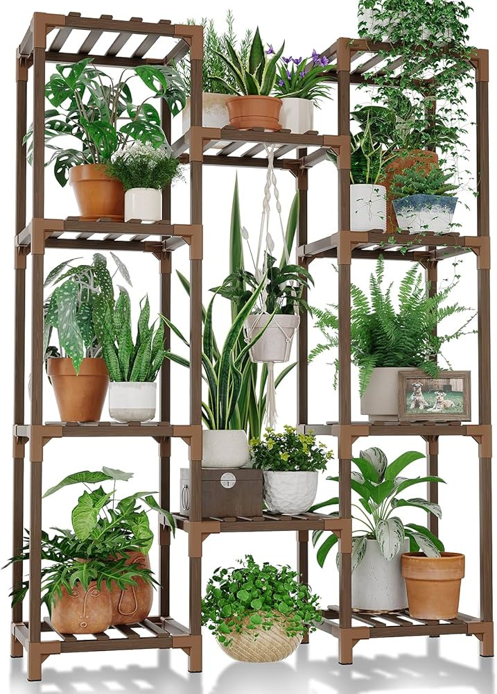 Bamworld Plant Stand Indoor Outdoor Tall Plant Shelf for Multiple Plants Pots Wood Flower Stand L... | Amazon (US)