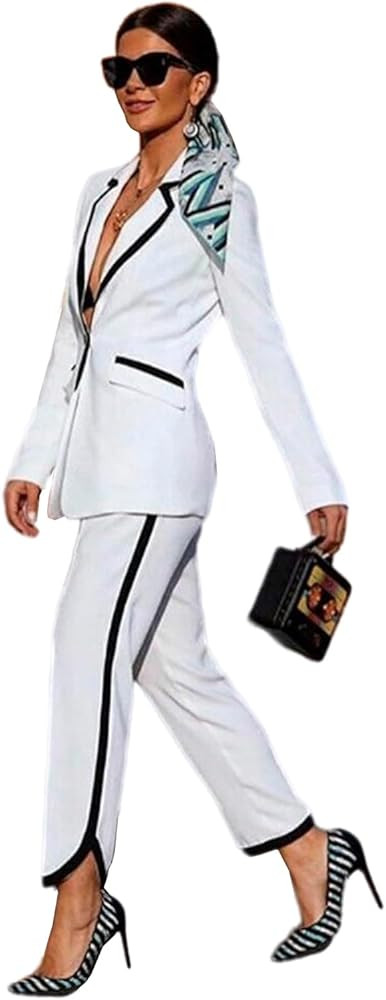 Drkobr Women's Suit 2 Pieces Notch Lapel Jacket Pants Single Breasted Tuxedo for Dinner, Event an... | Amazon (US)