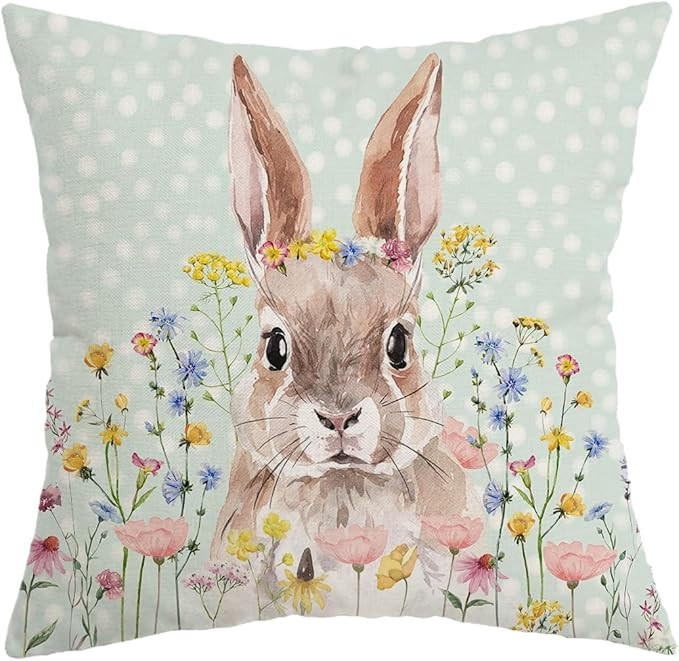 AACORS Easter Pillow Cover 18x18 Inch Bunny Floral Decorations Holiday Farmhouse Spring Pillow Ca... | Amazon (US)