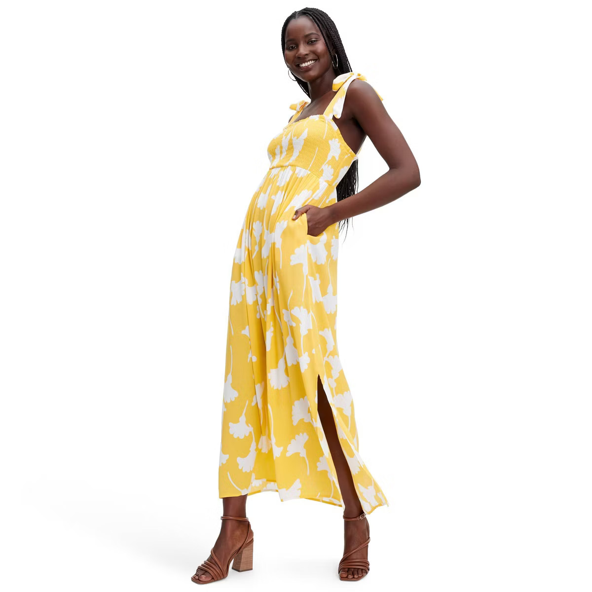Women's Smocked Tie Strap Ginkgo Yellow Midi Dress - DVF for Target | Target