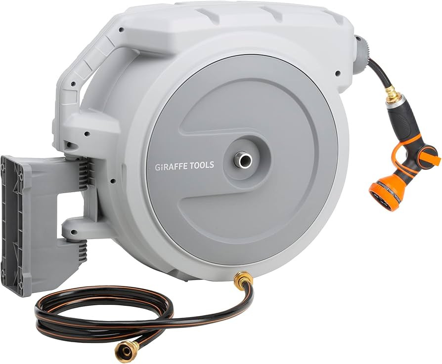Giraffe Tools 130FT Retractable Garden Hose Reel Heavy Duty Wall Mounted Hose Reel with Detachab ... | Amazon (US)