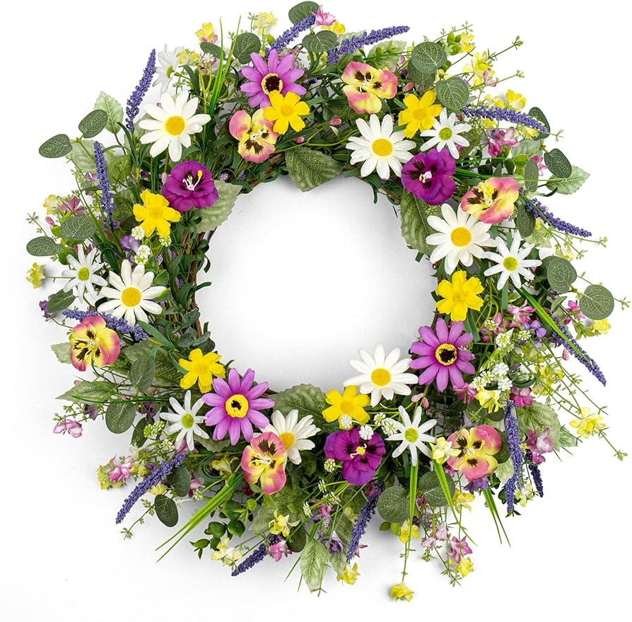 Artificial Spring Wreath 22 Inch Spring Wreaths for Front Door Springtime Flower Wreath with Colo... | Amazon (US)