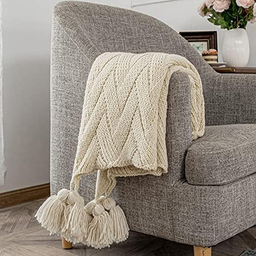 Oarless Throw Blankets for Couch, Knitted Weave Pattern Textured Couch Blanket Warmer with Decora... | Amazon (US)