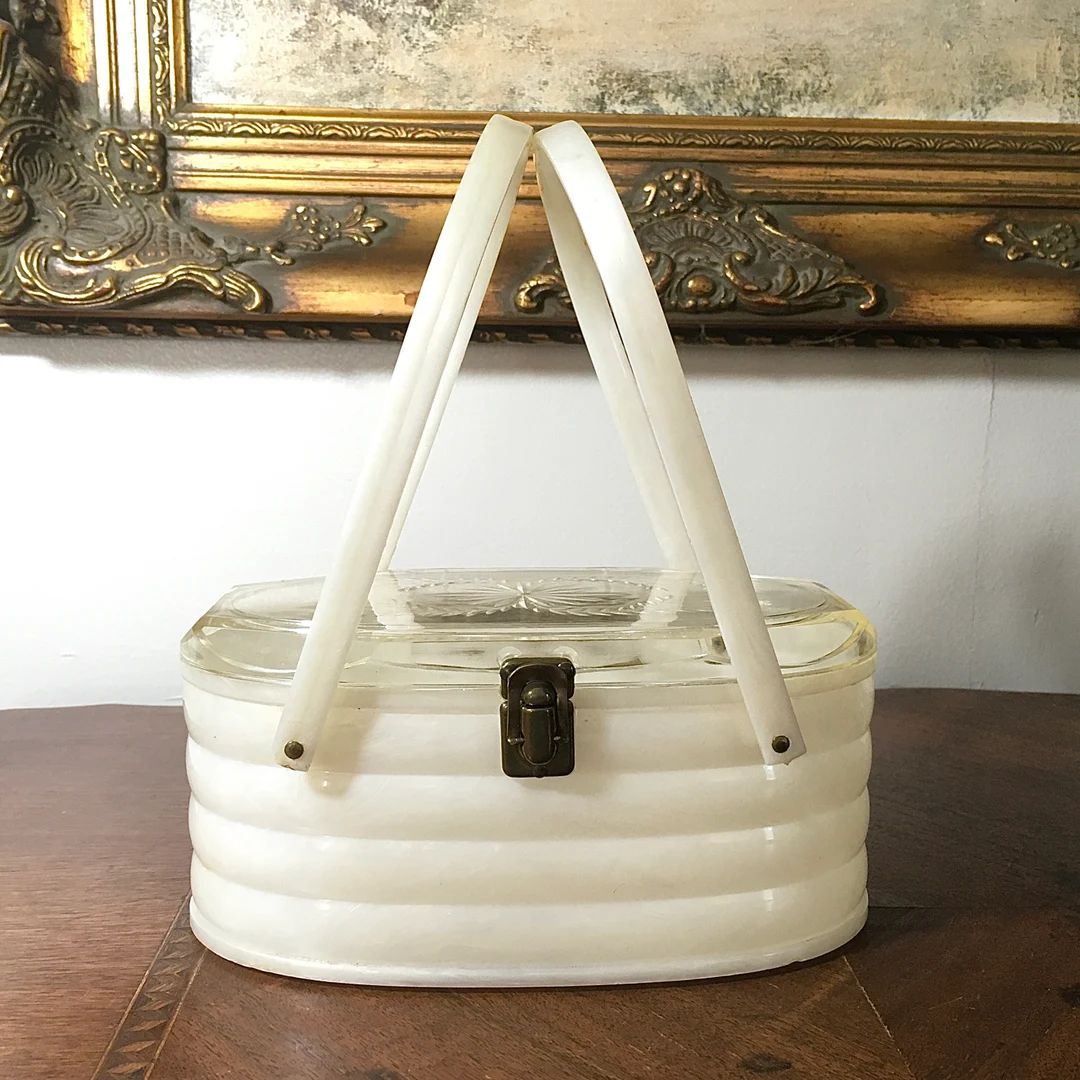 1950s White Marbleized Lucite Box Bag Vintage Acetate Molded - Etsy | Etsy (US)