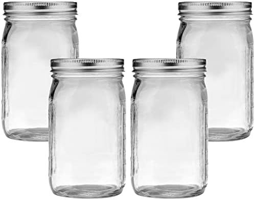 Bedoo Wide Mouth Mason Jars 32 oz with Lids and Bands 4 PACK, Quart Mason Jars with Airtight Lids ,  | Amazon (US)