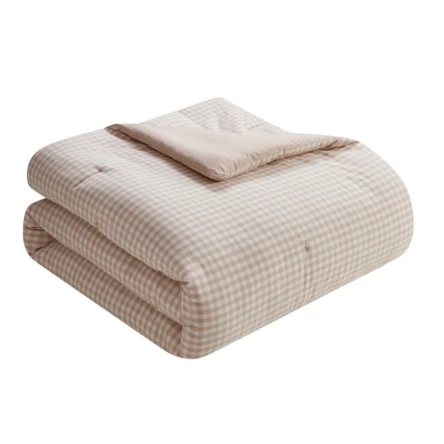 My Texas House Collins 2-Piece Taupe Gingham Cotton Comforter Set, Twin/Twin XL | Walmart (US)