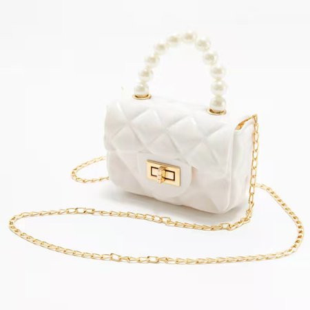 Jelly Bag Ladies One Shoulder Pearl Chain Handbag White | Walmart (US)
