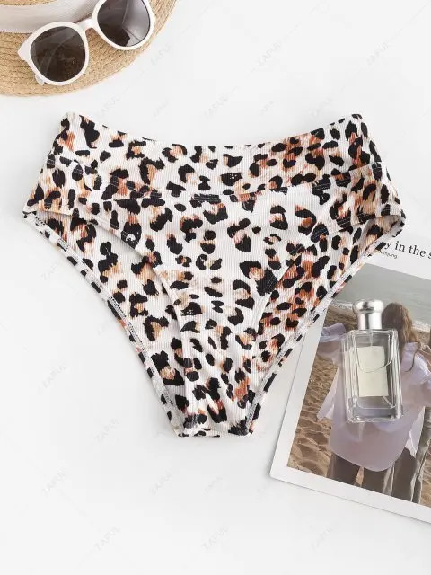 Match tops          Flash sale  left   ZAFUL Leopard Ribbed High Waisted Swim Bottom - Multi M  ... | ZAFUL (Global)