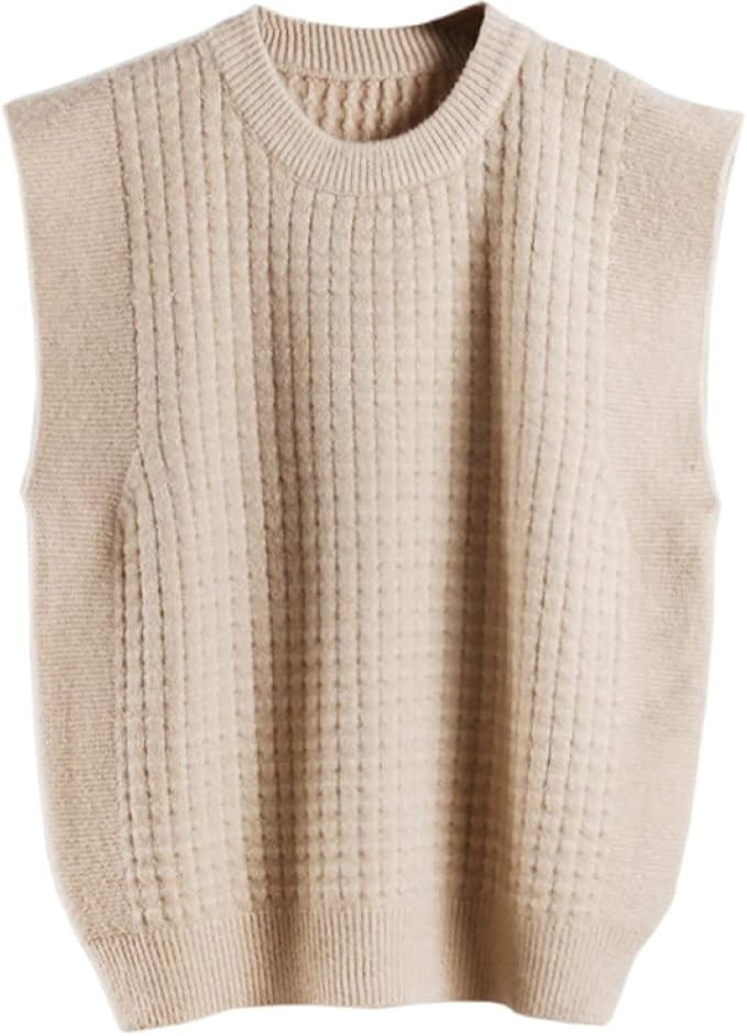 Sweater Vest Women,Womens Knitted Sweater Vest Vintage Fashion Thicken Sleeveless Sweater Tank To... | Amazon (US)