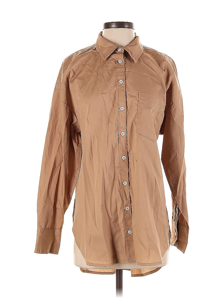 Maeve by Anthropologie Long Sleeve Button Down Shirt: Brown Tops - Size Small | ThredUp