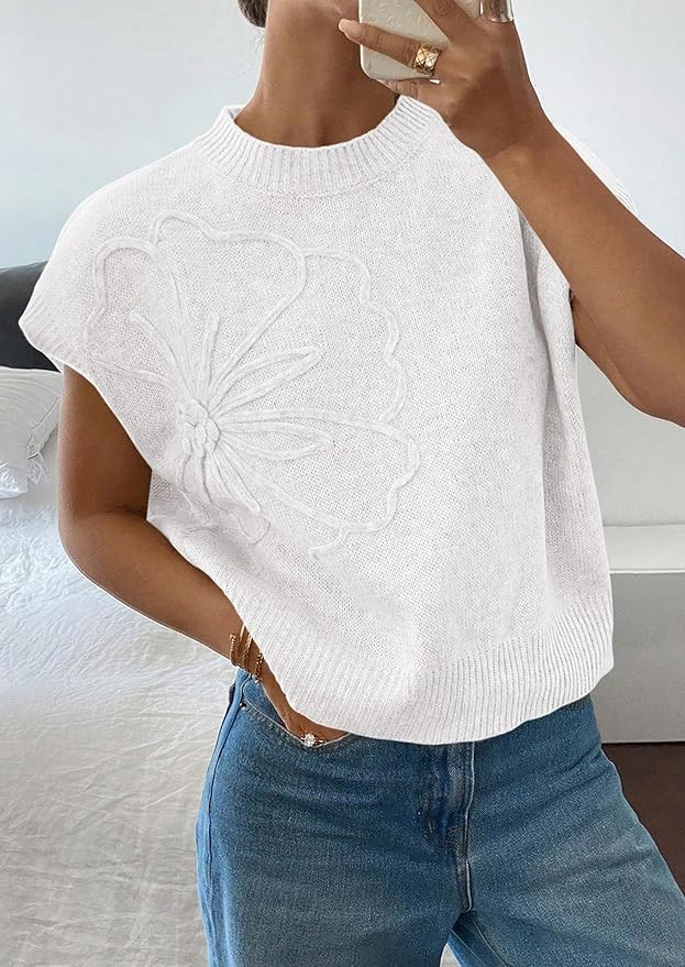 PRETTYGARDEN Women's 2026 Spring Sweater Vest Trendy Flower Knit Short Sleeve Cute Pullover Tank ... | Amazon (US)