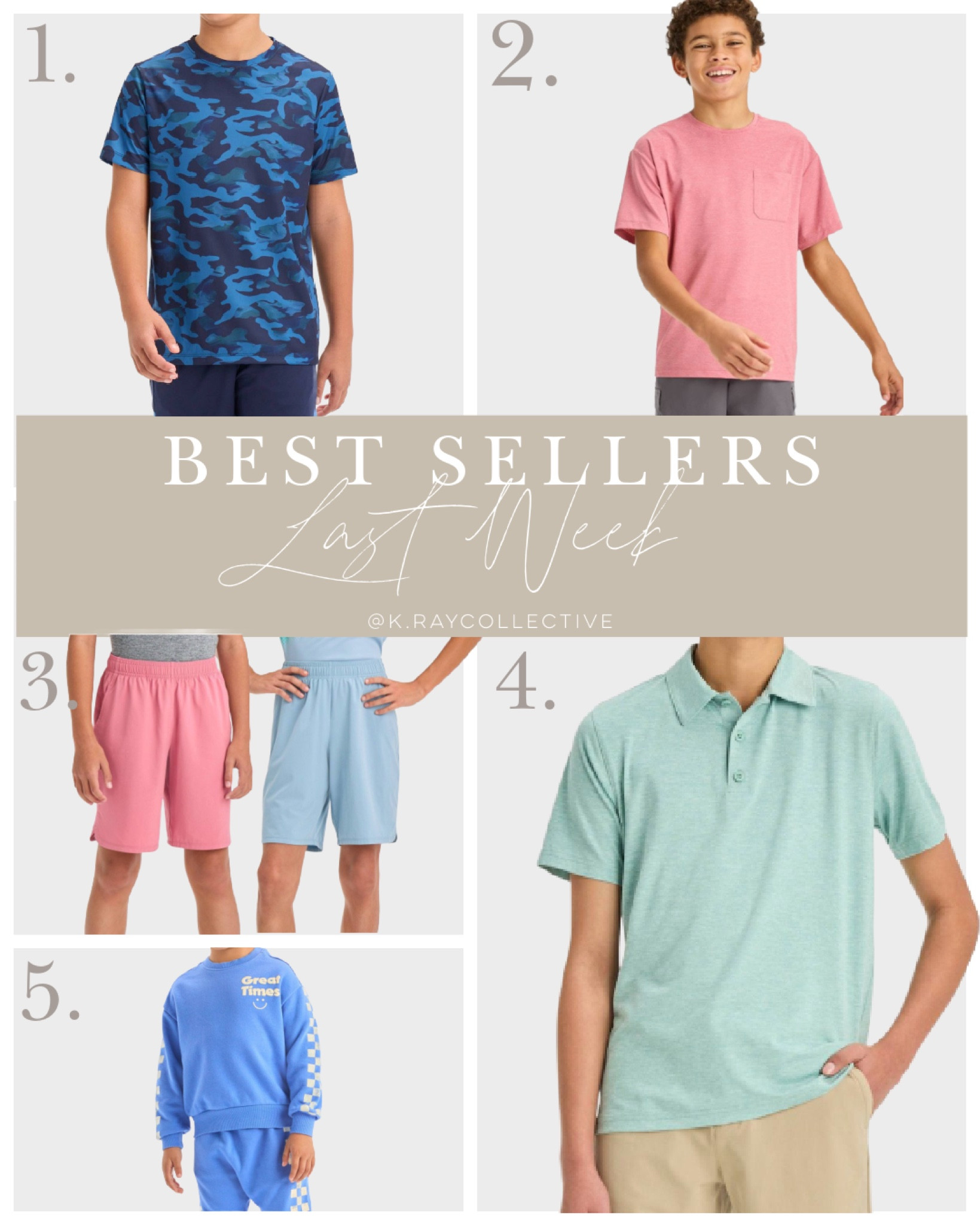 These are the best selling and most popular links last week for boys.  These camo sports shirts are perfect for baseball practice, number two a casual breathable tee.  Number three our favorite active short. Number four golf polo, perfect for the golf course or out to dinner at night. Number five one of our favorite matching jogger and sweatshirt sets.

#ToddlerBoys #Boys #boysOutfits #BoysStyle #TargetStyle #boysactivewear

#LTKkids #LTKfindsunder50 #LTKActive