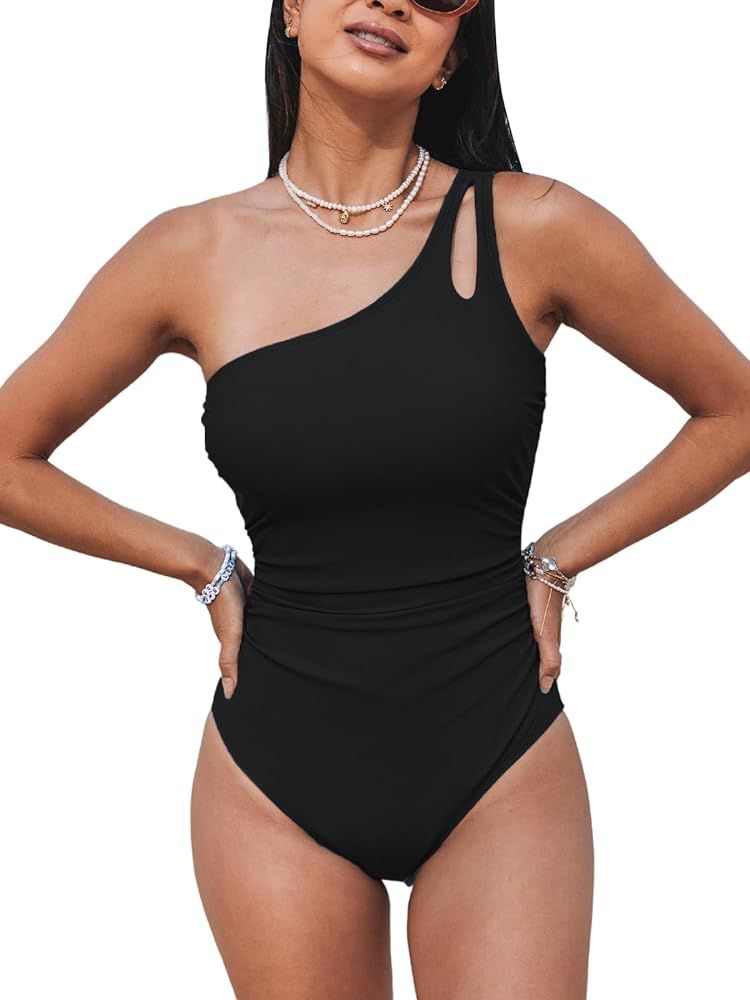 CUPSHE Women's One Piece Swimsuit Tummy Control Bathing Suit One Shoulder Cutout Slimming Swimwea... | Amazon (US)