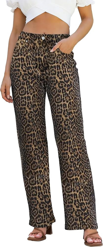 Womens Jeans High Waisted Straight Leg Loose Stretchy Lightweight Tummy Control Trendy Jeans for ... | Amazon (US)