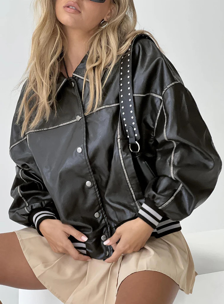 Cordae Faux Leather Jacket Washed Black | Princess Polly US