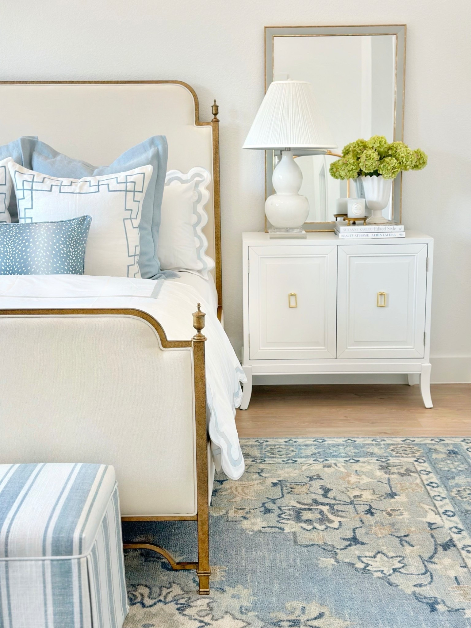 50% off blue wool rug 💙 summer bedroom styling