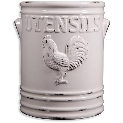 Home Essentials Rooster Utensil Crock, Ivory, 6.25L X 5.70W X 7.08H | Amazon (US)