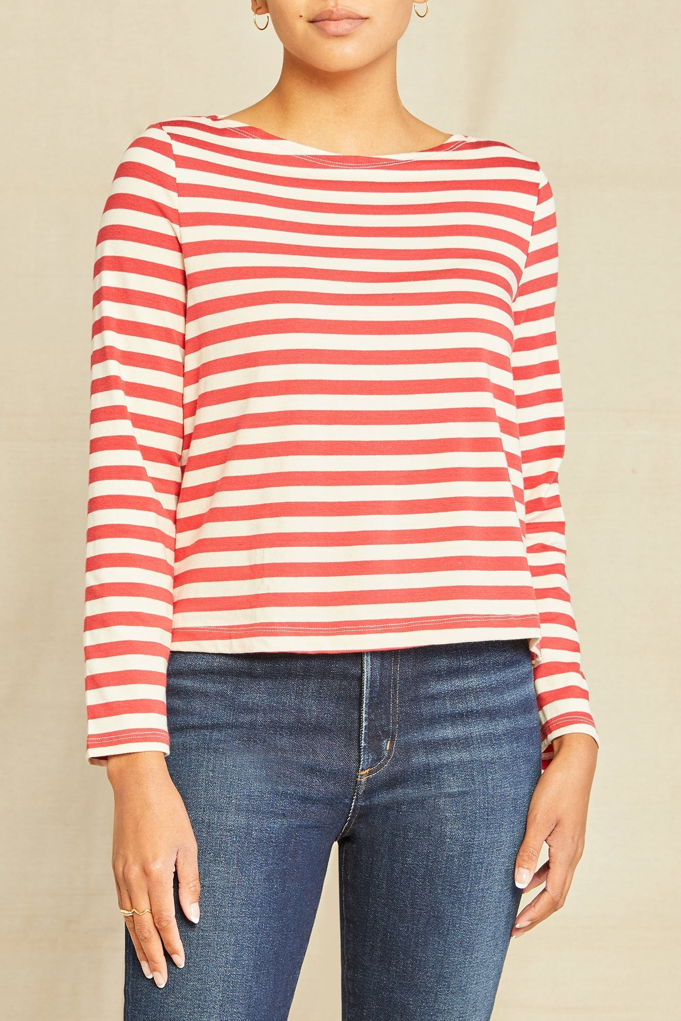 Cecelia Long Sleeve Reverie Knit Tee - Navy and Ivory | Amour Vert