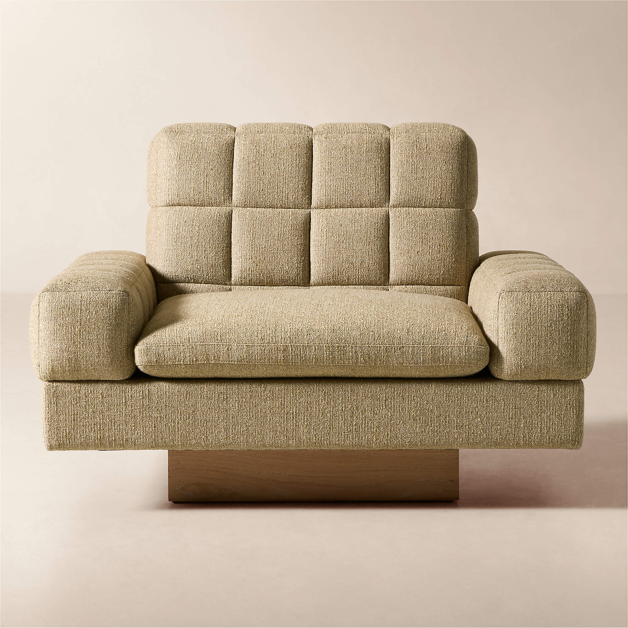 Kanan Light Brown Quilted Fabric Accent Chair by Kravitz Design | CB2 | CB2