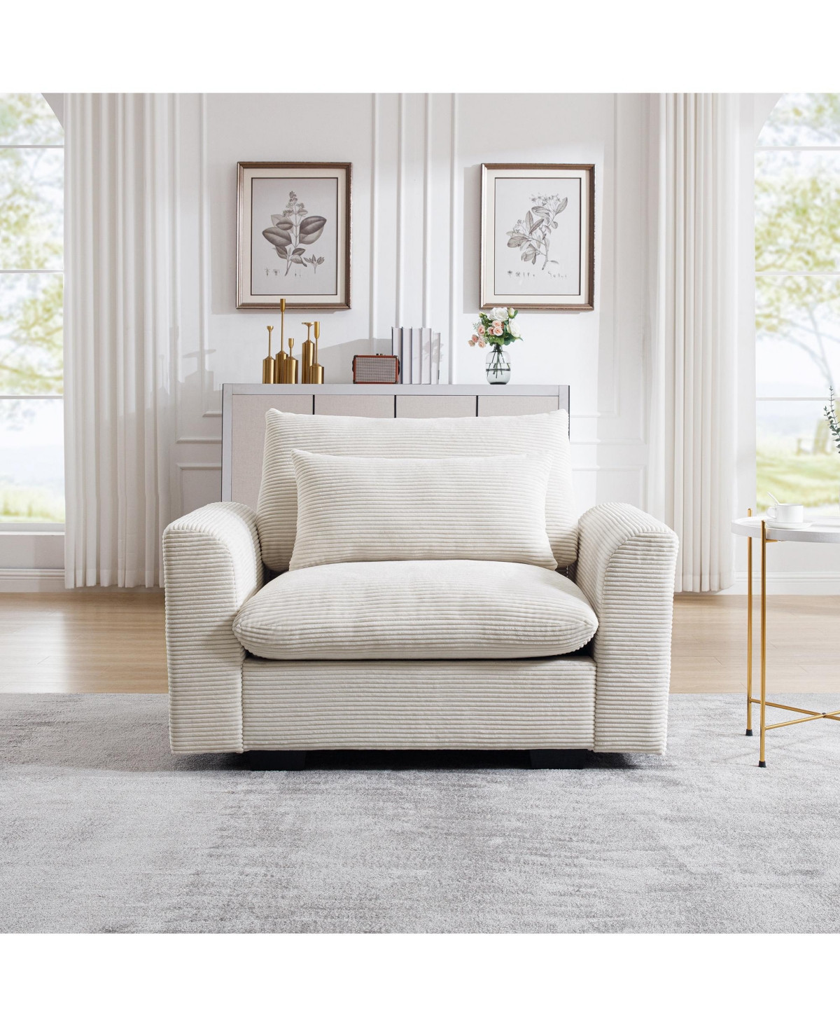 Streamdale Furniture Beige Corduroy Single Sofa Accent Chair with Pillow - Beige | Macy's