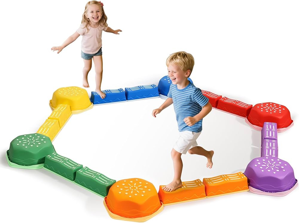 18 Pieces Non-Slip Balance Beam Stepping Stones for Kids 3 Years + Stackable Obstacle Course Bala... | Amazon (US)