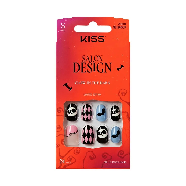 KISS Salon Design Press on Nails, Nightmare Parade, Multicolor, Short Oval, 24 Count | Walmart (US)