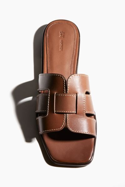 Leather slides - Brown - Ladies | H&M GB | H&M (UK, MY, IN, SG, PH, TW, HK)