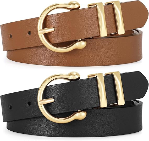 2 Pack Women Leather Belt for Jeans Pants Fashion Ladies PU Leather Dress belt | Amazon (US)