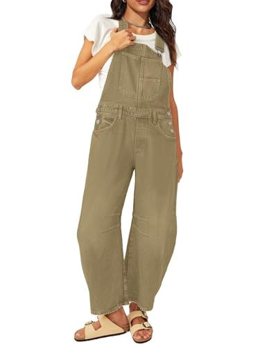 MAOECO Barrel Overalls Denim Jumpsuits for Women Casual Loose Baggy Jeans Pants Sleeveless Y2k Wide Leg Jumpers with Pockets Summer Army M | Amazon (US)