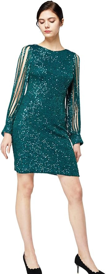 MISSCHEN Women's Elegant Sequin Glitter Bodycon Stretchy Tassel Sleeve Cocktail Party Dress | Amazon (US)