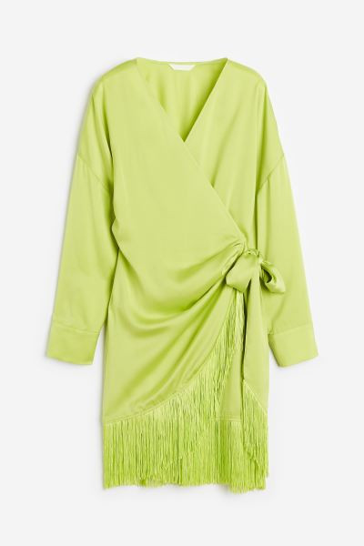 Fringe-trimmed Satin Wrap Dress | H&M (US + CA)