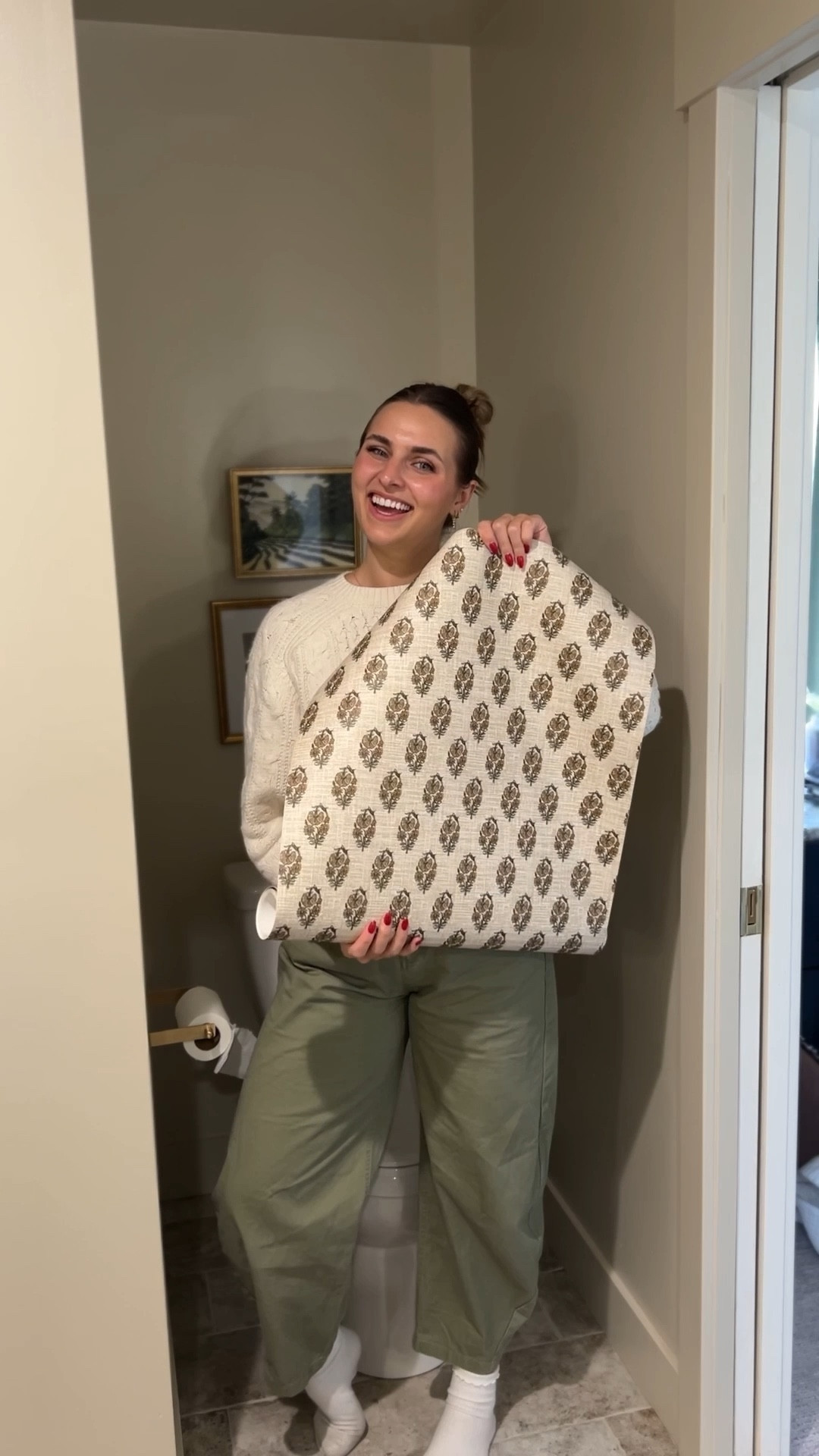 Wallpapering my bathroom nook part 1! 

#LTKHome