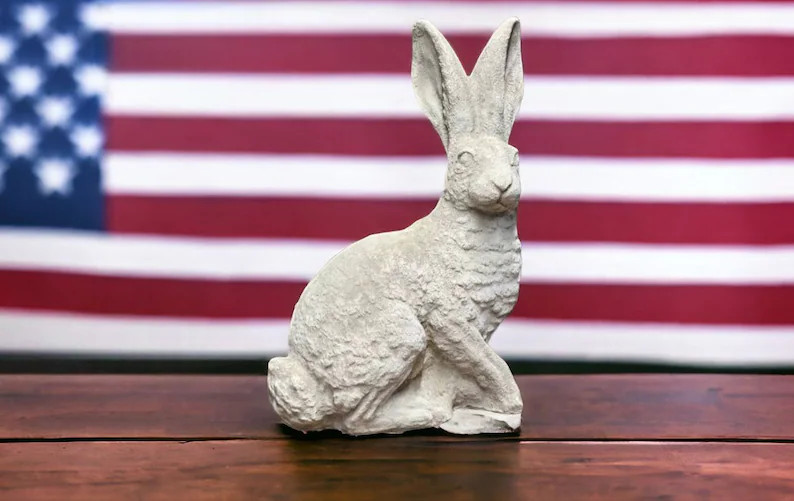 Detailed bunny with ears up figure Realistic rabbit sculpture Concrete yard art Made in USA | Etsy (US)