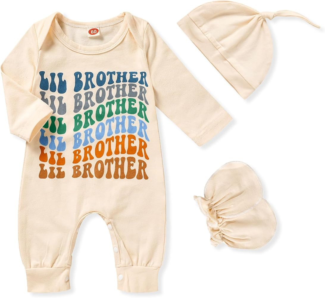 GRNSHTS Newborn Baby Boy Romper Coming Home Outfits Letter Print Bodysuit Jumpsuit+Hat+Gloves 3PC... | Amazon (US)