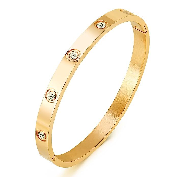 MVCOLEDY Jewelry 18 K Gold Bangle Bracelet CZ Stone Hinged Stainless Steel with Crystal Bangle fo... | Amazon (US)