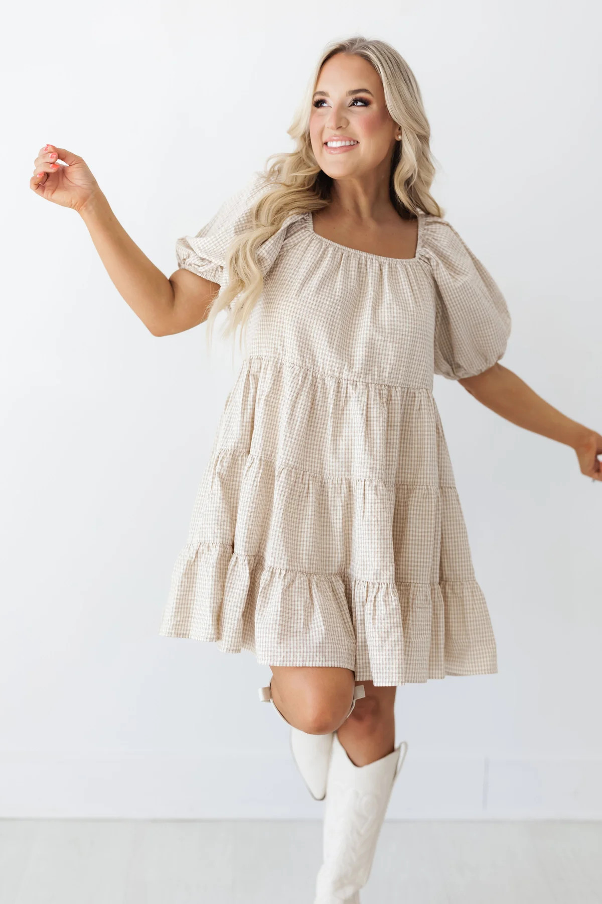 Kate Tiered Dress - Ivory/Mocha | Landry Kate